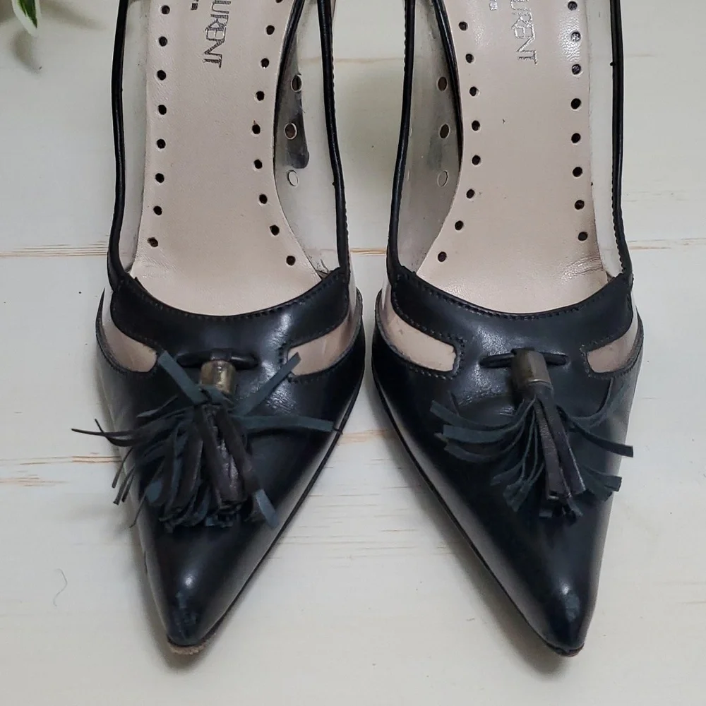 Yves Saint Laurent | Rive Gauche Black Leather Pumps With Tassels Sz 38